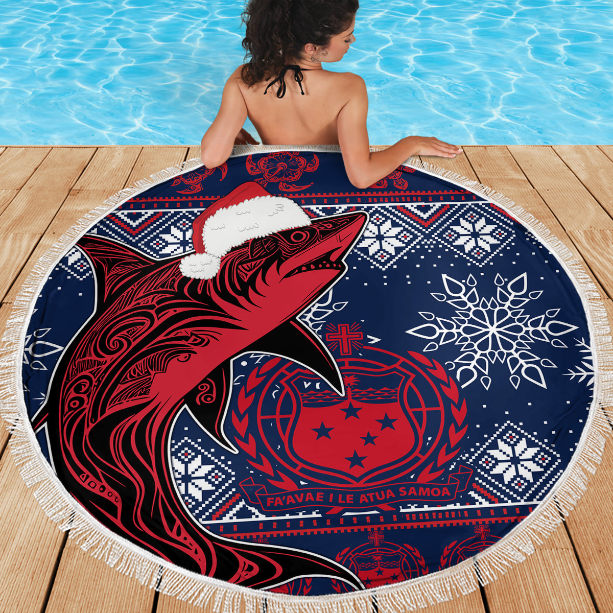 Samoa Manuia Le Kirisimasi Beach Blanket Samoan Fishing Tribal Pattern Christmas Vibe LT9 - Wonder Print Shop