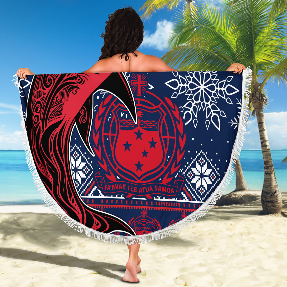Samoa Manuia Le Kirisimasi Beach Blanket Samoan Fishing Tribal Pattern Christmas Vibe LT9 - Wonder Print Shop