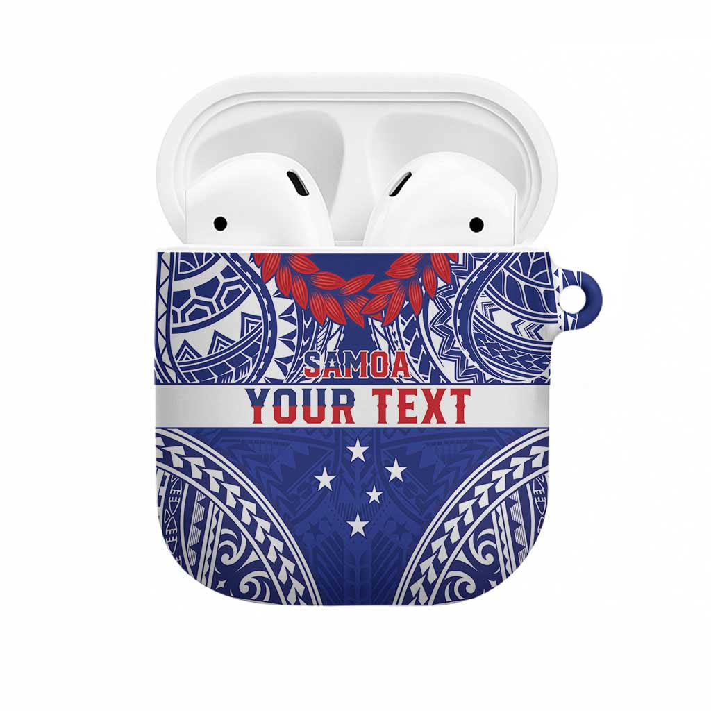 Personalised Toa Samoa Rugby Spirit AirPods Case Blue Samoan Tribal Pattern - Polynesian Pride