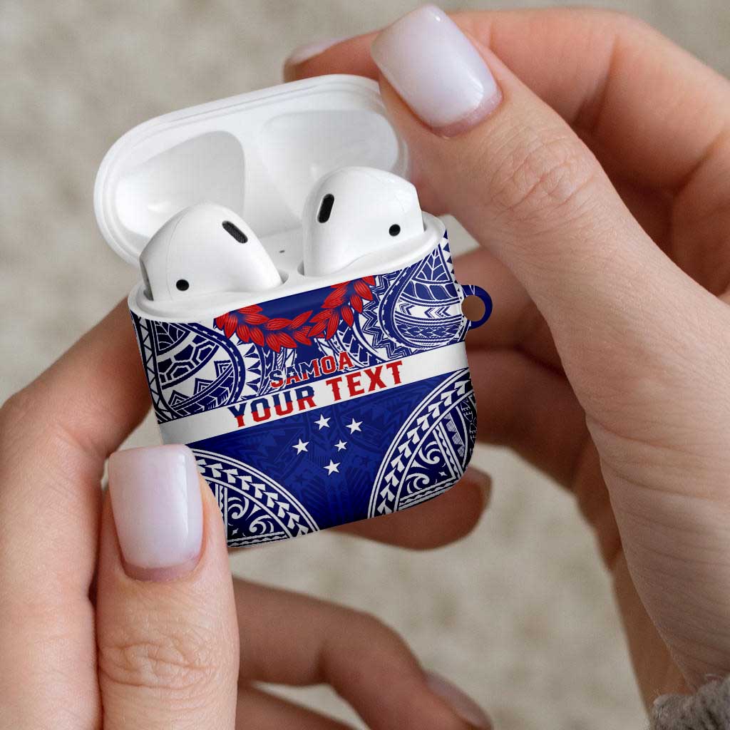 Personalised Toa Samoa Rugby Spirit AirPods Case Blue Samoan Tribal Pattern - Polynesian Pride