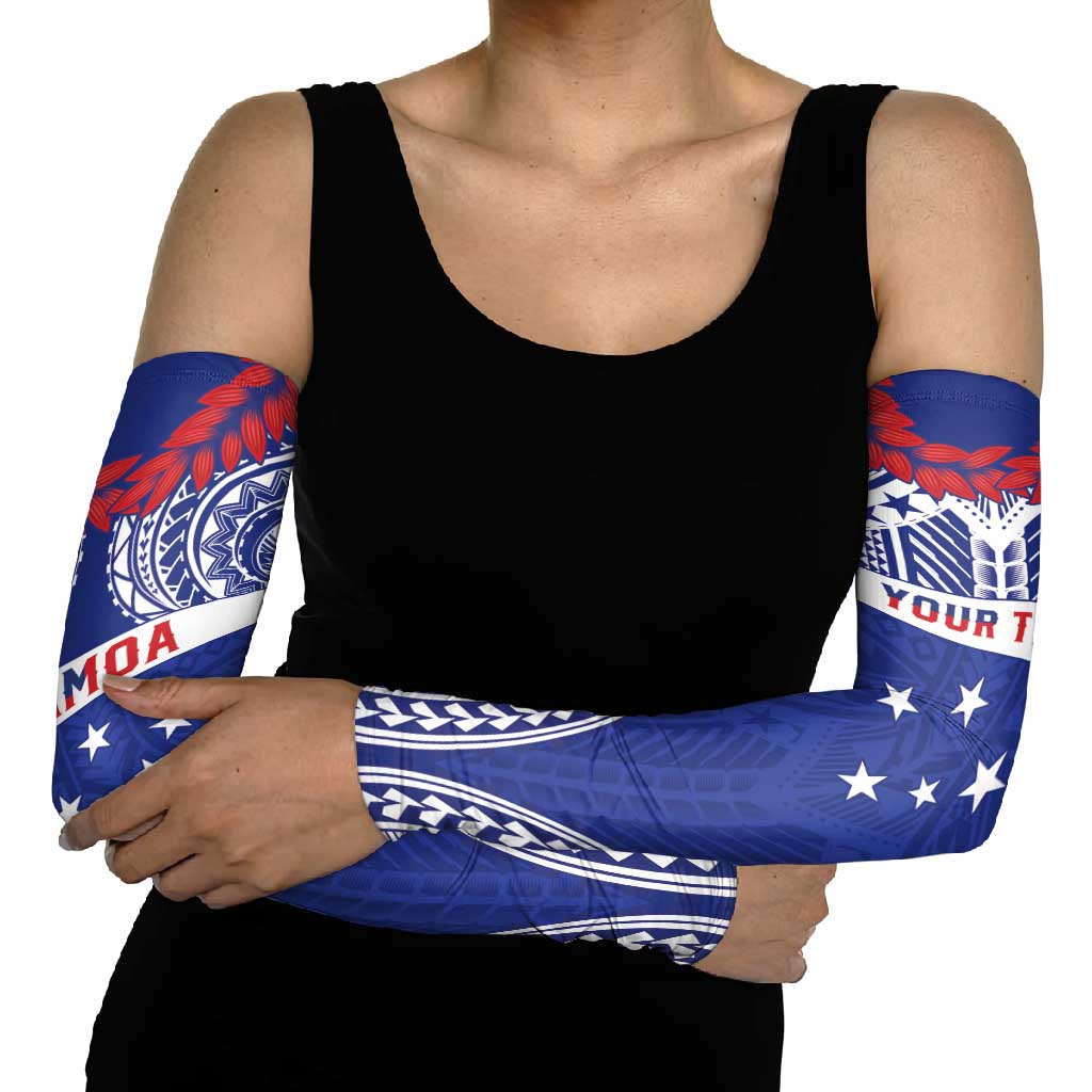Personalised Toa Samoa Rugby Spirit Arm Sleeves Blue Samoan Tribal Pattern - Polynesian Pride
