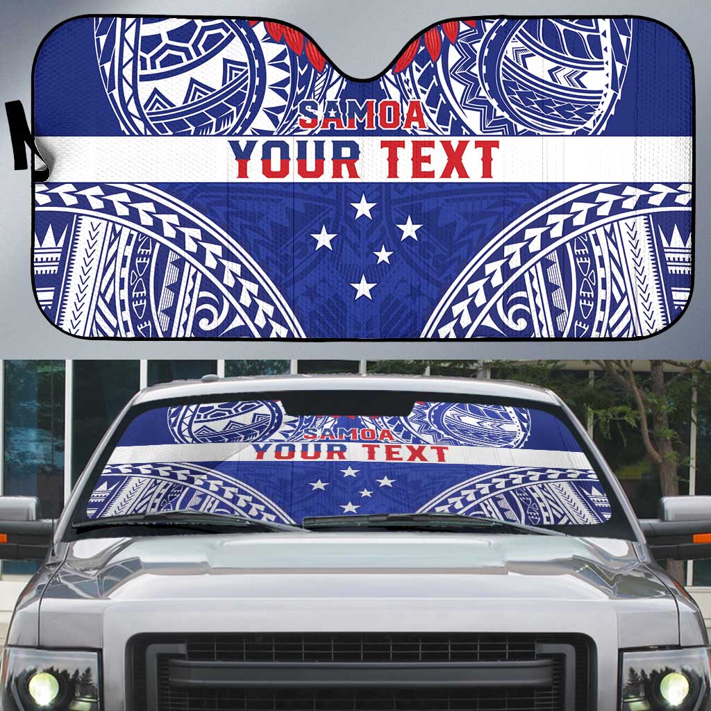 Personalised Toa Samoa Rugby Spirit Auto Sun Shade Blue Samoan Tribal Pattern - Polynesian Pride