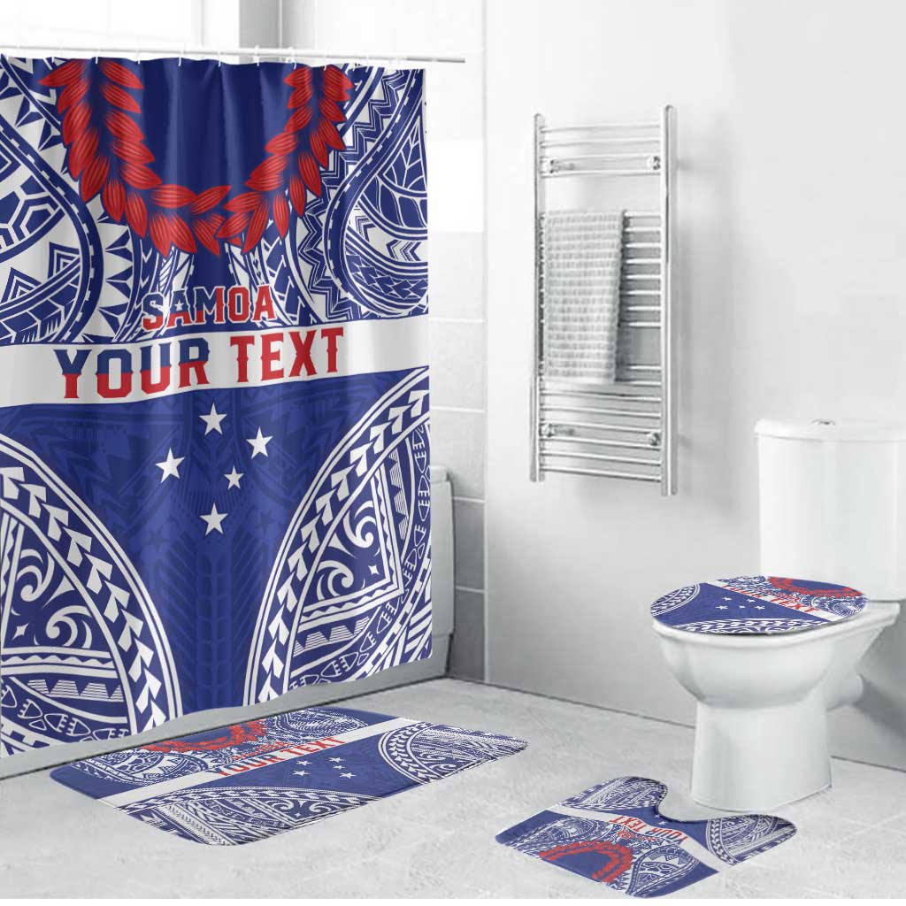 Personalised Toa Samoa Rugby Spirit Bathroom Set Blue Samoan Tribal Pattern - Polynesian Pride