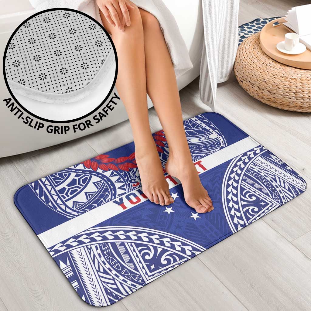 Personalised Toa Samoa Rugby Spirit Bathroom Set Blue Samoan Tribal Pattern - Polynesian Pride