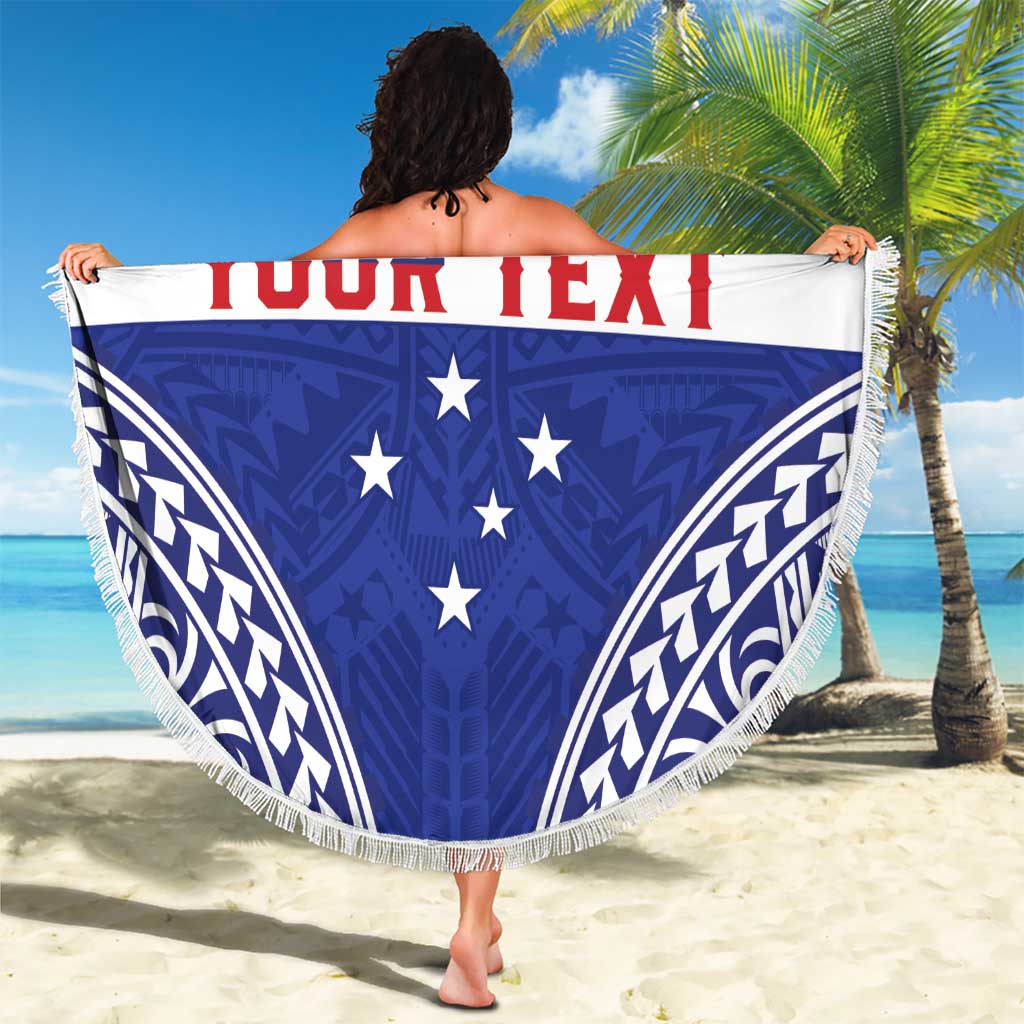 Personalised Toa Samoa Rugby Spirit Beach Blanket Blue Samoan Tribal Pattern - Polynesian Pride