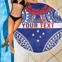 Personalised Toa Samoa Rugby Spirit Beach Blanket Blue Samoan Tribal Pattern - Polynesian Pride