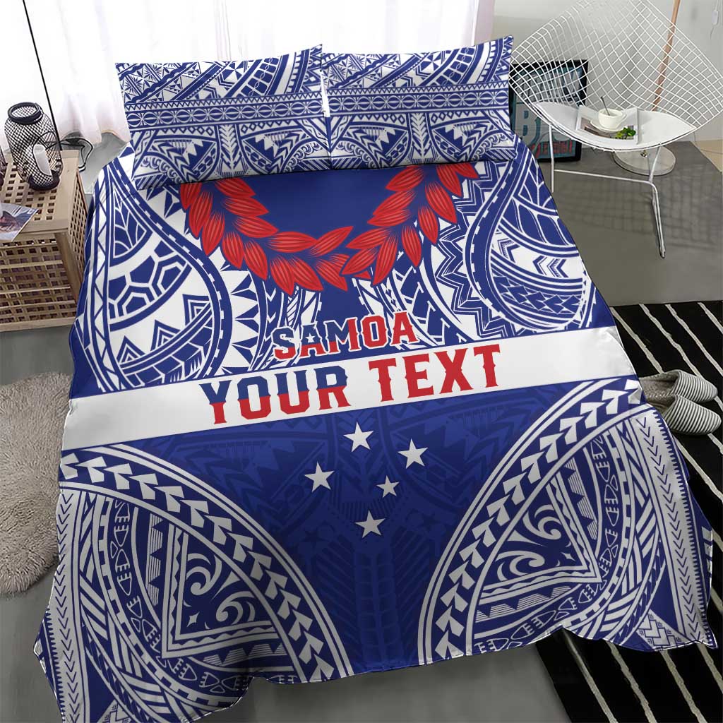 Personalised Toa Samoa Rugby Spirit Bedding Set Blue Samoan Tribal Pattern - Polynesian Pride