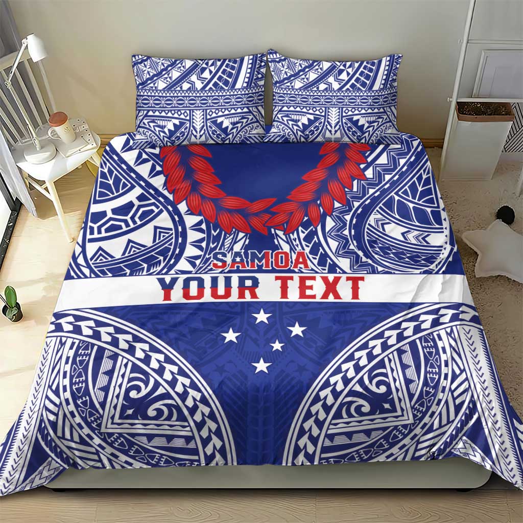 Personalised Toa Samoa Rugby Spirit Bedding Set Blue Samoan Tribal Pattern - Polynesian Pride