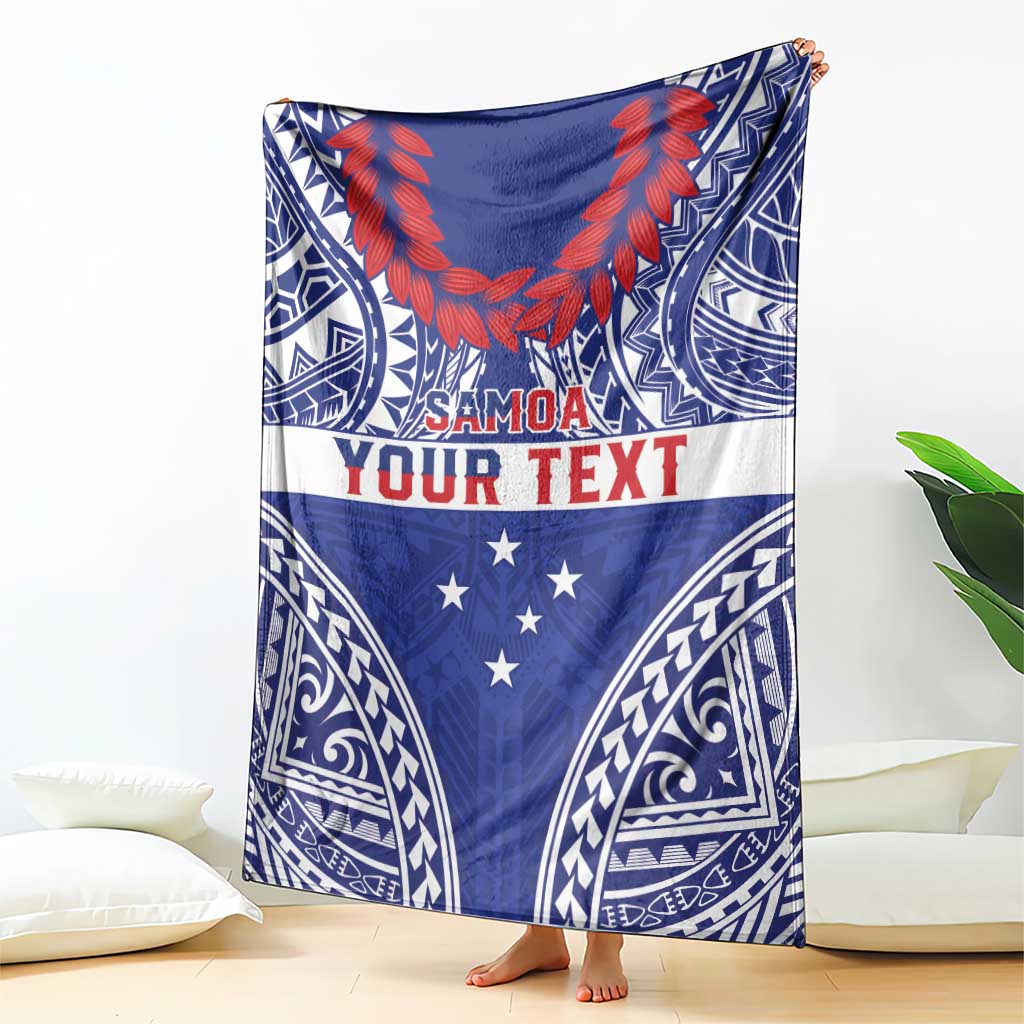 Personalised Toa Samoa Rugby Spirit Blanket Blue Samoan Tribal Pattern - Polynesian Pride