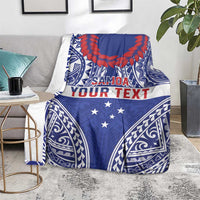 Personalised Toa Samoa Rugby Spirit Blanket Blue Samoan Tribal Pattern - Polynesian Pride