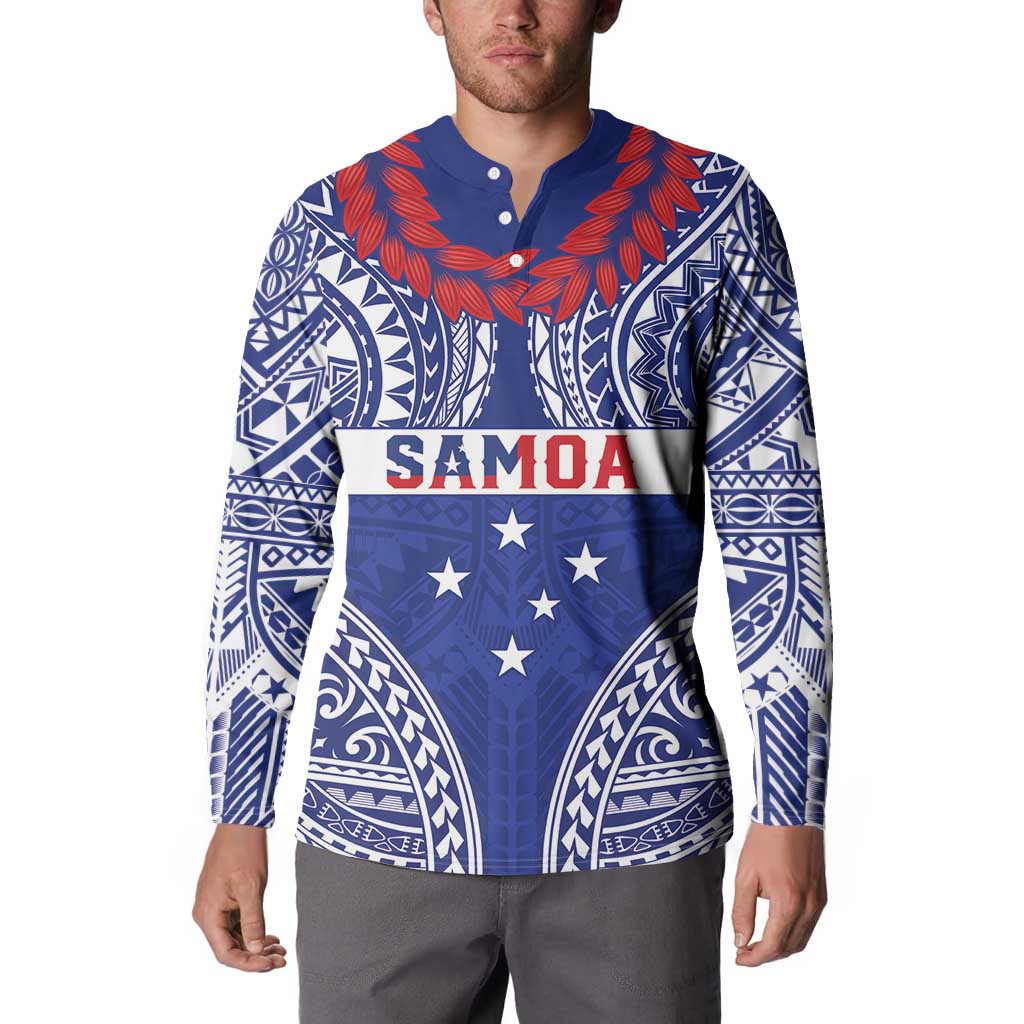 Personalised Toa Samoa Rugby Spirit Button Sweatshirt Blue Samoan Tribal Pattern - Polynesian Pride