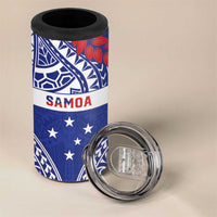 Personalised Toa Samoa Rugby Spirit 4 in 1 Can Cooler Tumbler Blue Samoan Tribal Pattern - Polynesian Pride