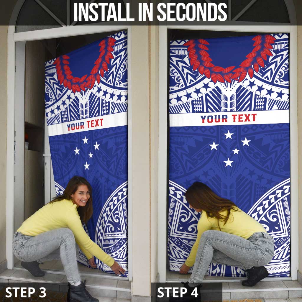 Personalised Toa Samoa Rugby Spirit Door Cover Blue Samoan Tribal Pattern - Polynesian Pride