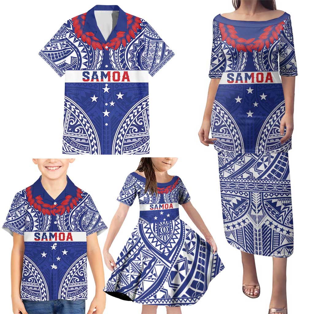 Personalised Toa Samoa Rugby Spirit Family Matching Puletasi and Hawaiian Shirt Blue Samoan Tribal Pattern - Polynesian Pride