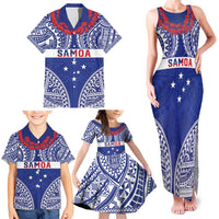 Personalised Toa Samoa Rugby Spirit Family Matching Tank Maxi Dress and Hawaiian Shirt Blue Samoan Tribal Pattern - Polynesian Pride
