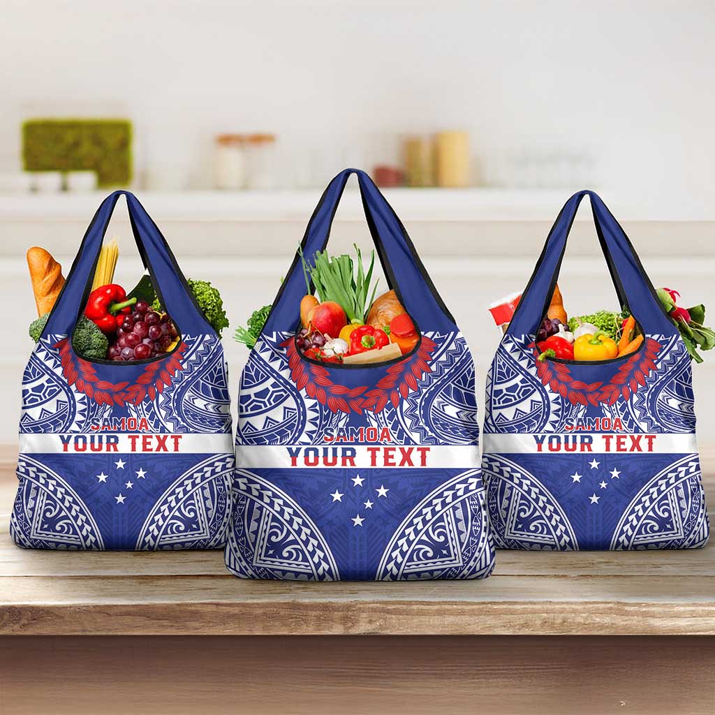 Personalised Toa Samoa Rugby Spirit Grocery Bag Blue Samoan Tribal Pattern - Polynesian Pride