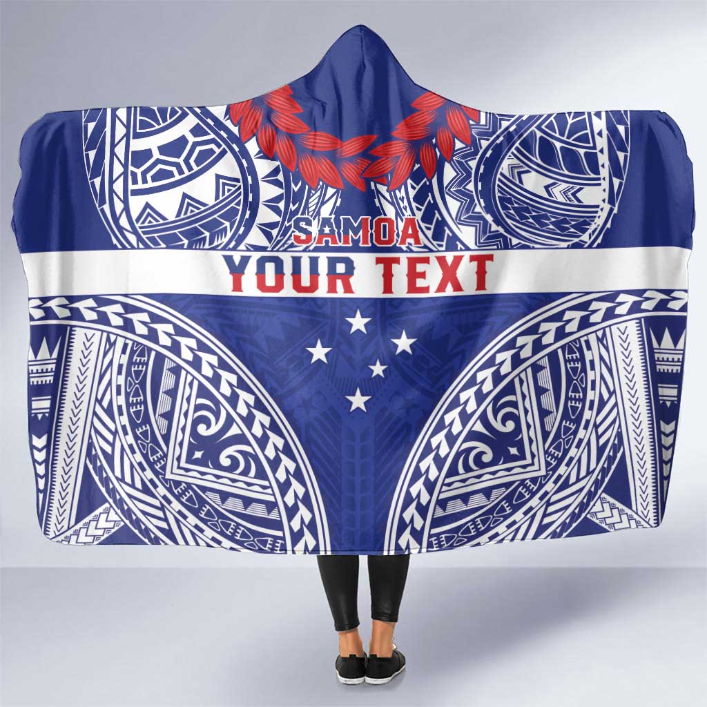 Personalised Toa Samoa Rugby Spirit Hooded Blanket Blue Samoan Tribal Pattern - Polynesian Pride