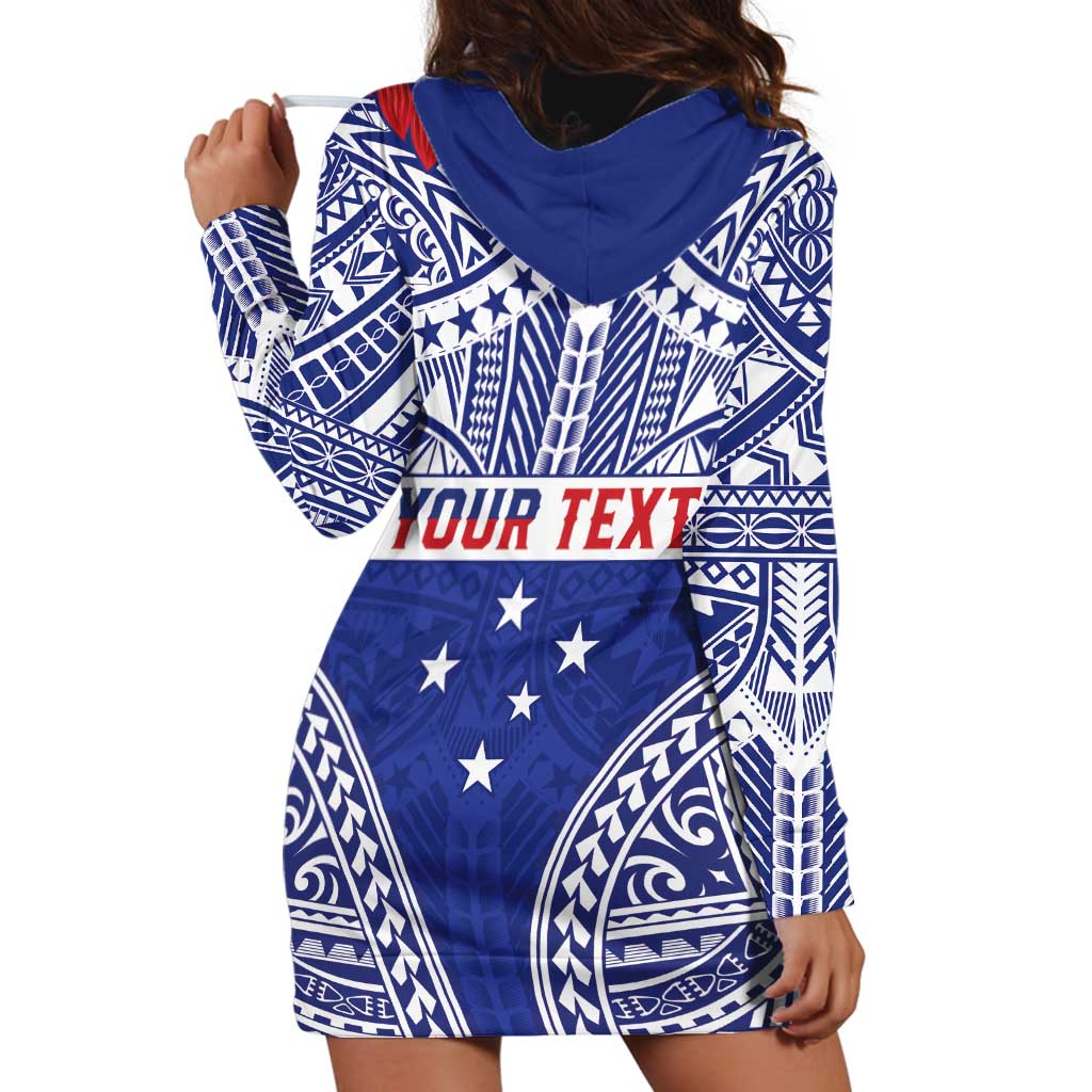 Personalised Toa Samoa Rugby Spirit Hoodie Dress Blue Samoan Tribal Pattern - Polynesian Pride