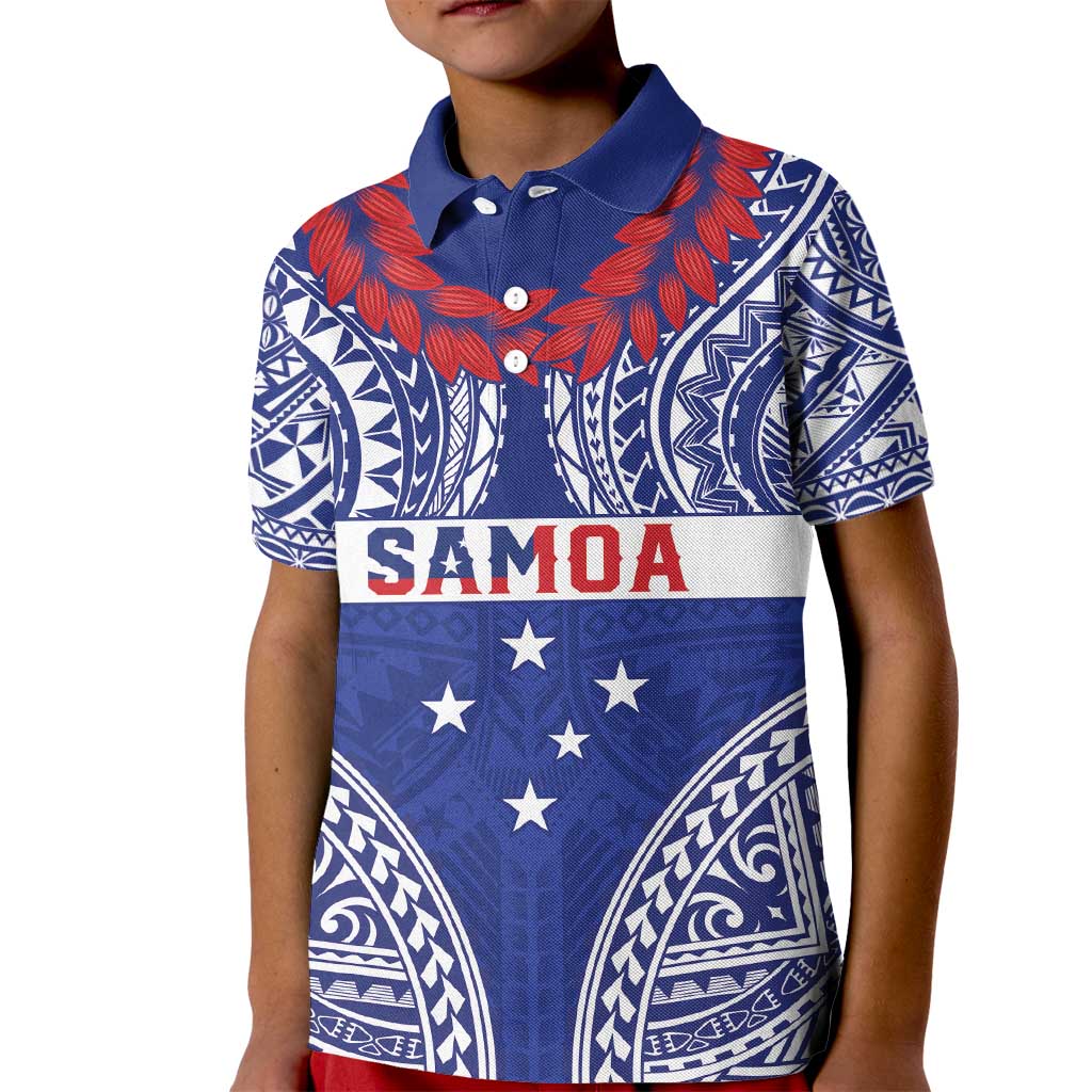 Personalised Toa Samoa Rugby Spirit Kid Polo Shirt Blue Samoan Tribal Pattern - Polynesian Pride