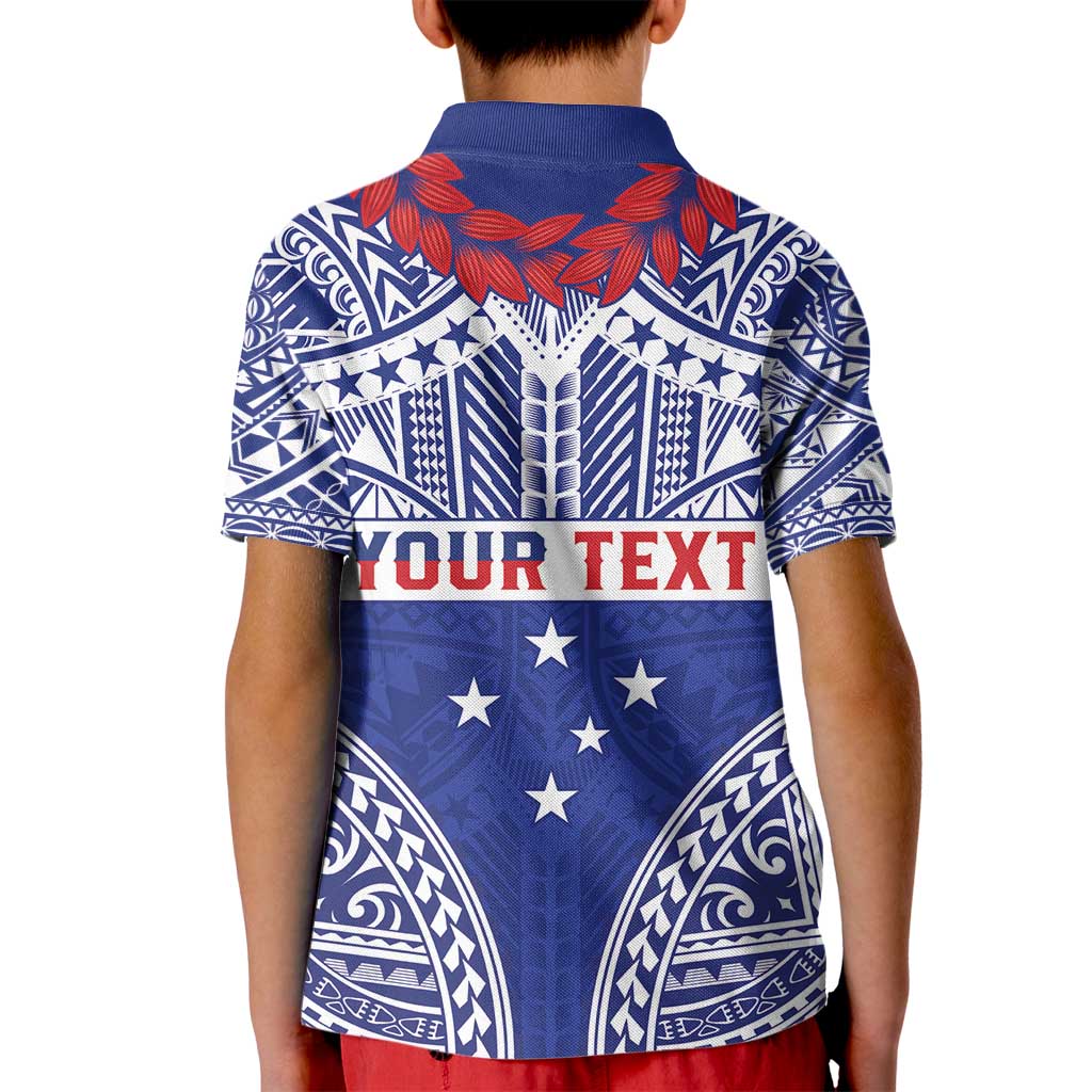 Personalised Toa Samoa Rugby Spirit Kid Polo Shirt Blue Samoan Tribal Pattern - Polynesian Pride
