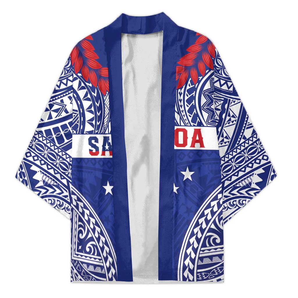 Personalised Toa Samoa Rugby Spirit Kimono Blue Samoan Tribal Pattern - Polynesian Pride