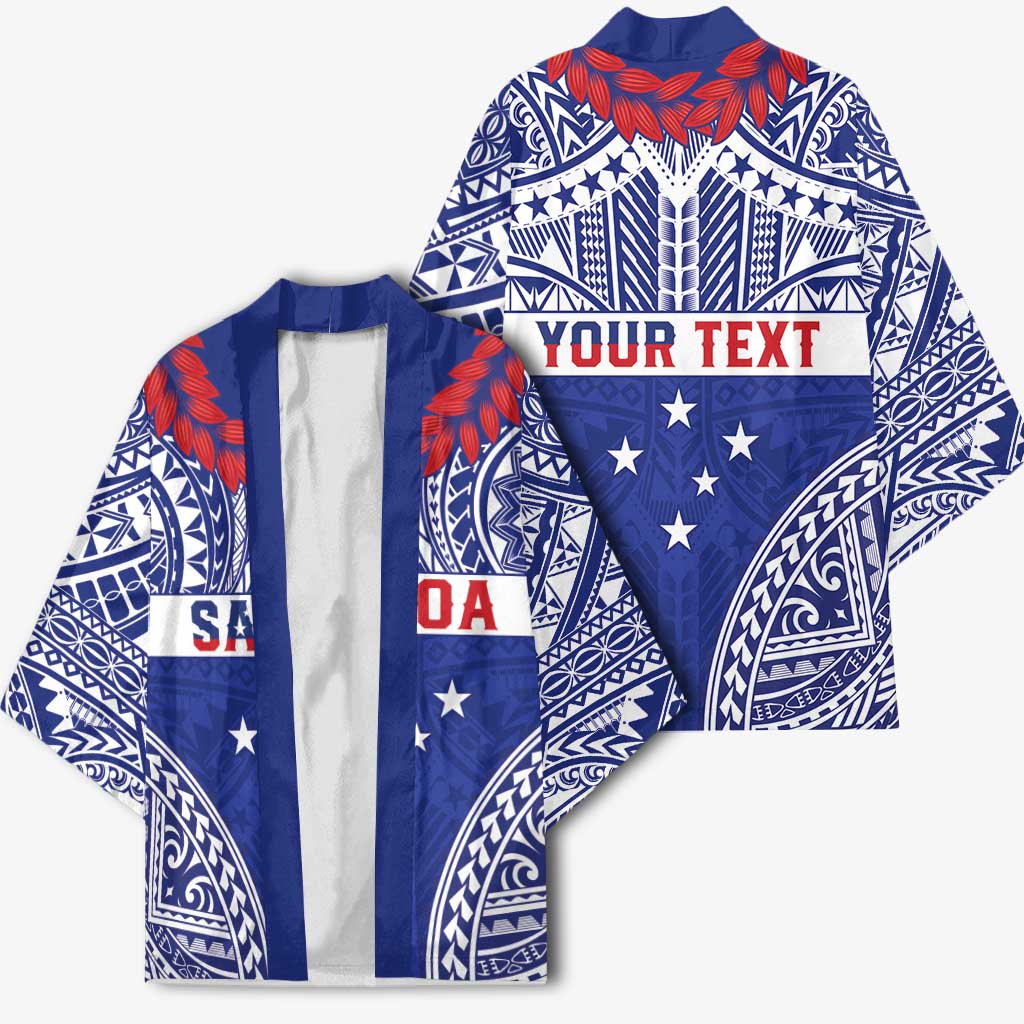 Personalised Toa Samoa Rugby Spirit Kimono Blue Samoan Tribal Pattern - Polynesian Pride