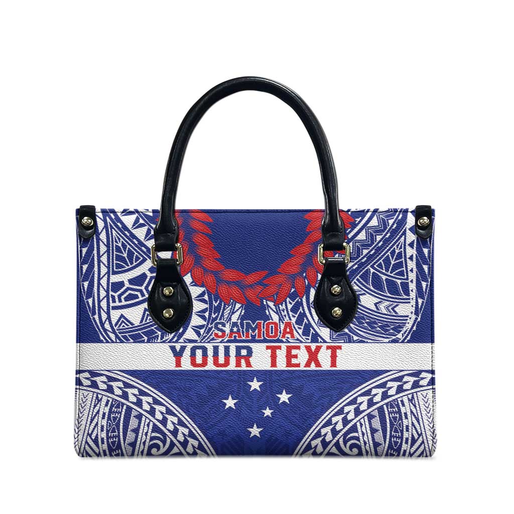 Personalised Toa Samoa Rugby Spirit Leather Bag Blue Samoan Tribal Pattern - Polynesian Pride