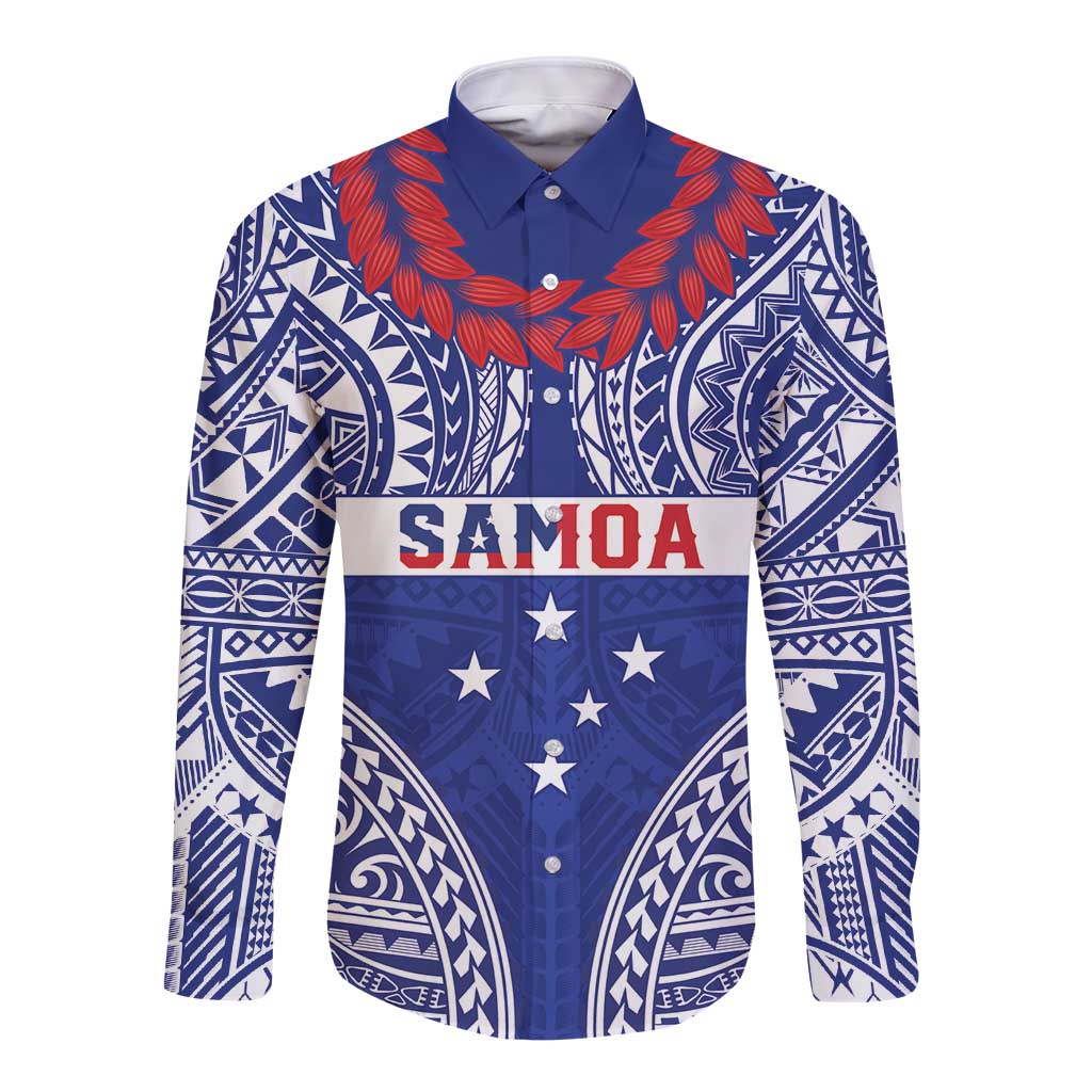 Personalised Toa Samoa Rugby Spirit Long Sleeve Button Shirt Blue Samoan Tribal Pattern - Polynesian Pride