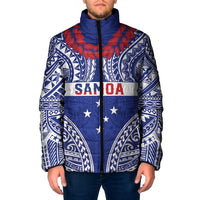 Personalised Toa Samoa Rugby Spirit Padded Jacket Blue Samoan Tribal Pattern - Polynesian Pride