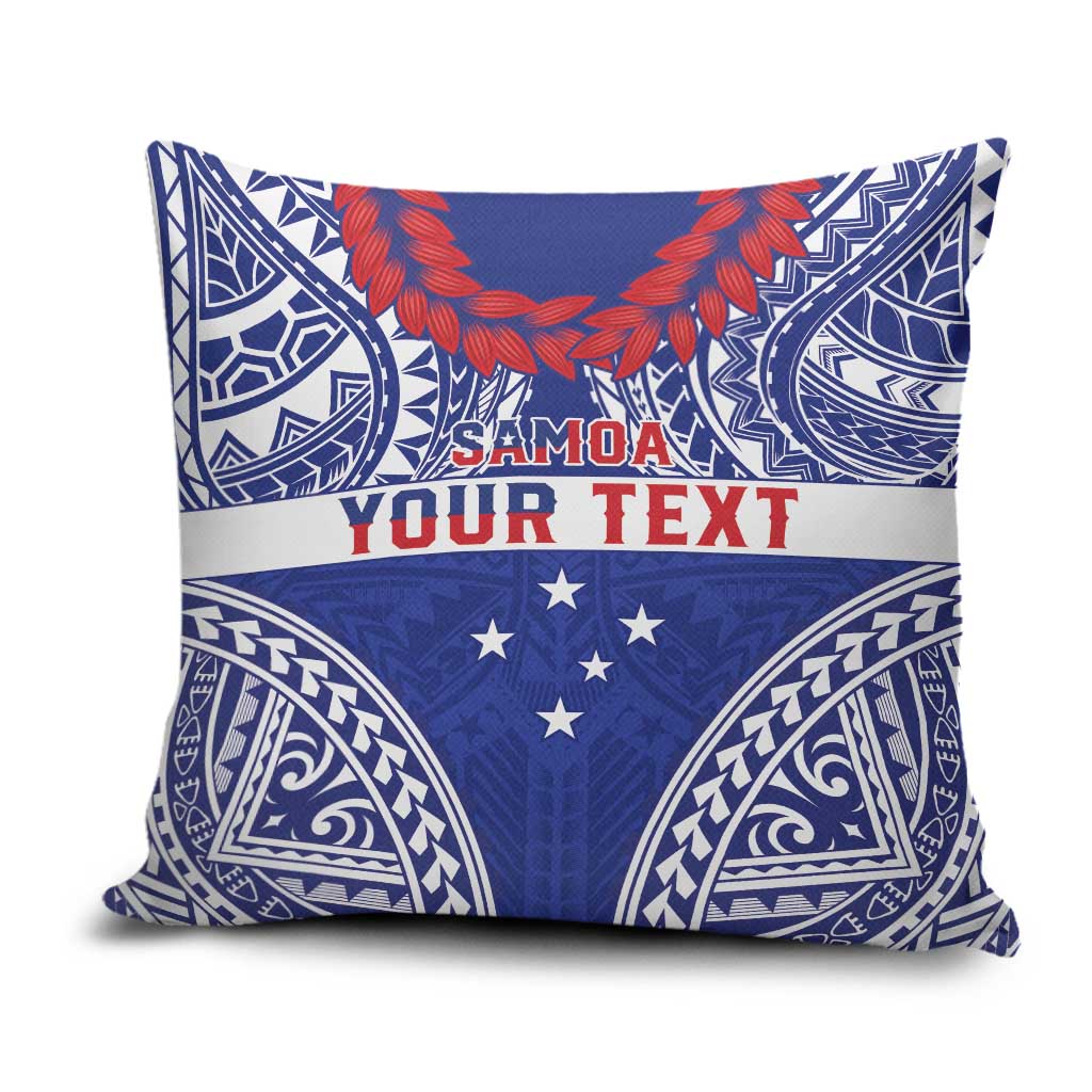 Personalised Toa Samoa Rugby Spirit Pillow Cover Blue Samoan Tribal Pattern - Polynesian Pride