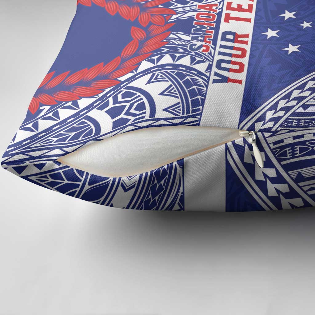 Personalised Toa Samoa Rugby Spirit Pillow Cover Blue Samoan Tribal Pattern - Polynesian Pride