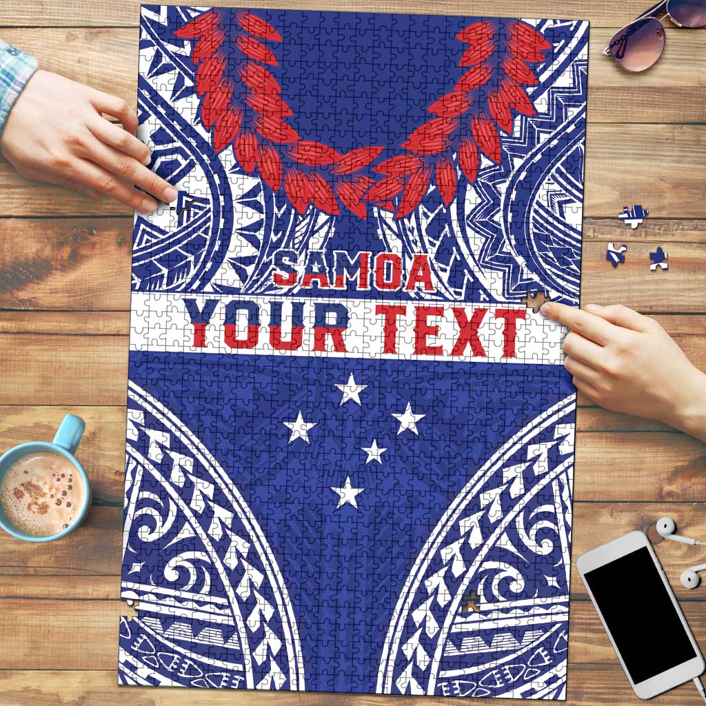 Personalised Toa Samoa Rugby Spirit Puzzle Blue Samoan Tribal Pattern - Polynesian Pride