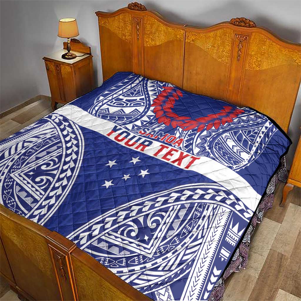 Personalised Toa Samoa Rugby Spirit Quilt Blue Samoan Tribal Pattern - Polynesian Pride