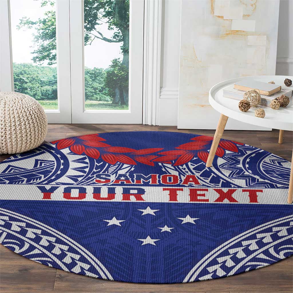 Personalised Toa Samoa Rugby Spirit Round Carpet Blue Samoan Tribal Pattern - Polynesian Pride