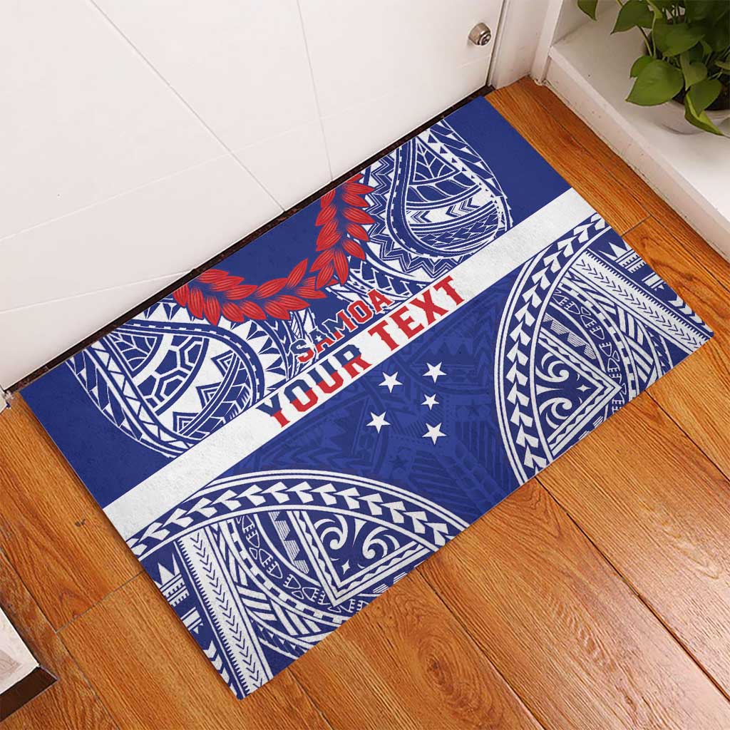 Personalised Toa Samoa Rugby Spirit Rubber Doormat Blue Samoan Tribal Pattern - Polynesian Pride