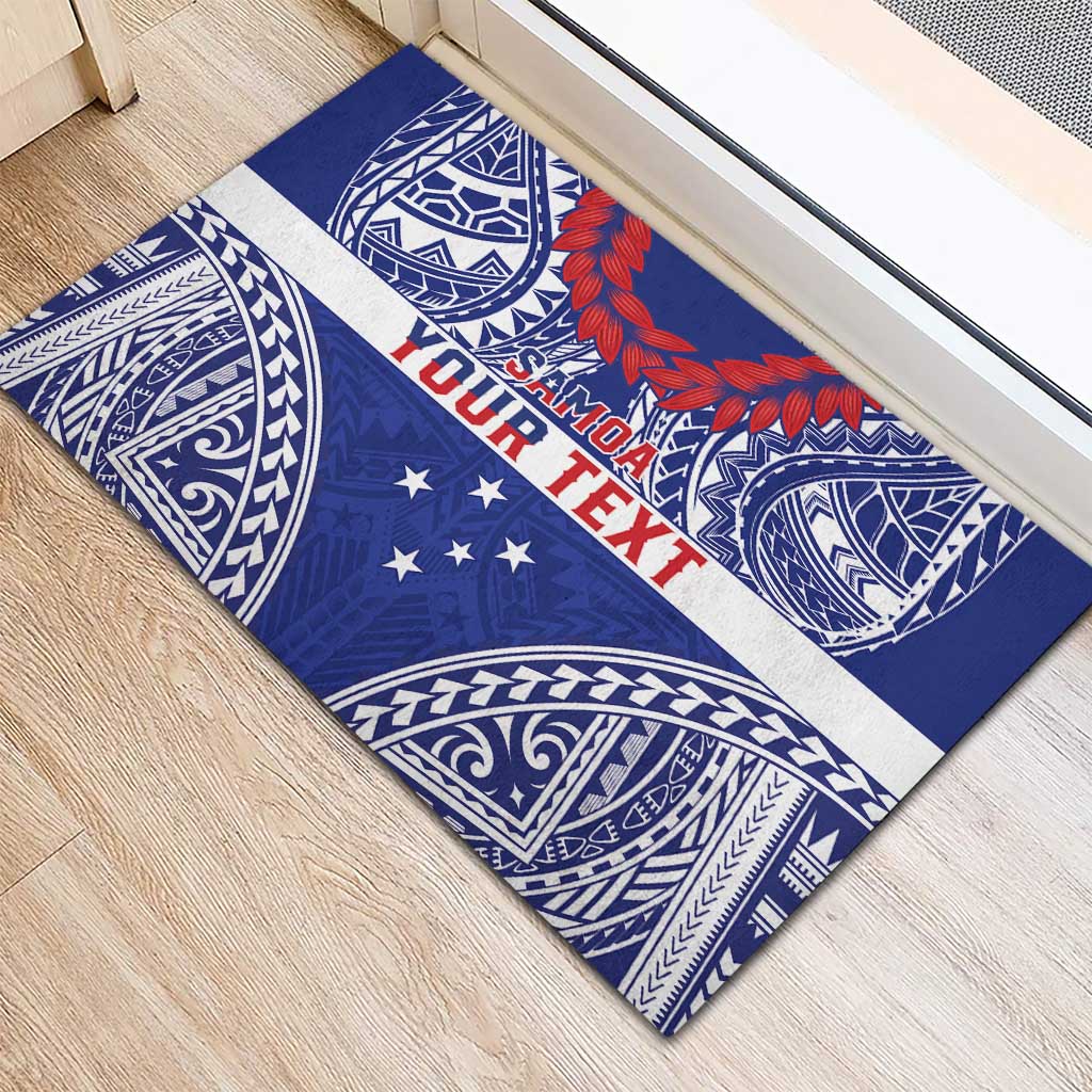 Personalised Toa Samoa Rugby Spirit Rubber Doormat Blue Samoan Tribal Pattern - Polynesian Pride