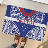 Personalised Toa Samoa Rugby Spirit Rubber Doormat Blue Samoan Tribal Pattern - Polynesian Pride