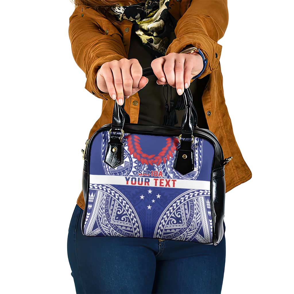 Personalised Toa Samoa Rugby Spirit Shoulder Handbag Blue Samoan Tribal Pattern - Polynesian Pride