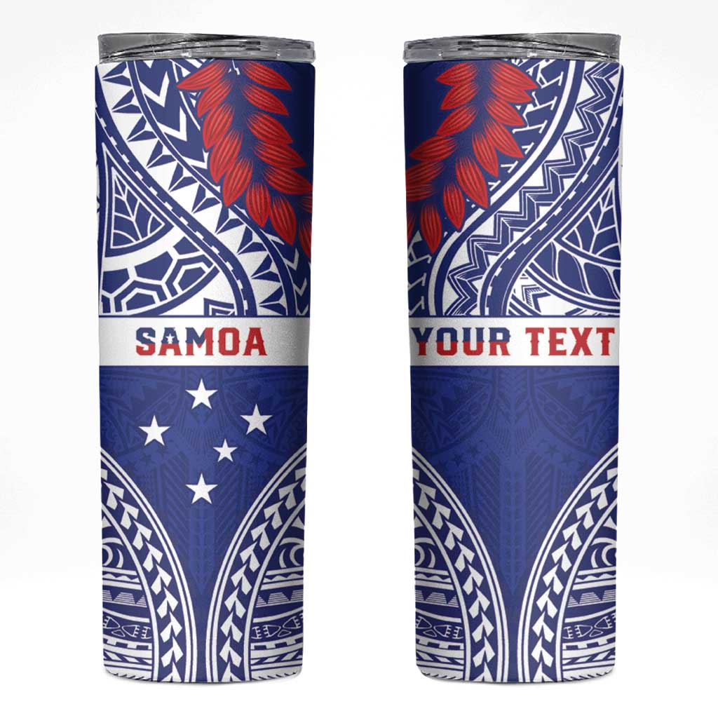 Personalised Toa Samoa Rugby Spirit Skinny Tumbler Blue Samoan Tribal Pattern - Polynesian Pride