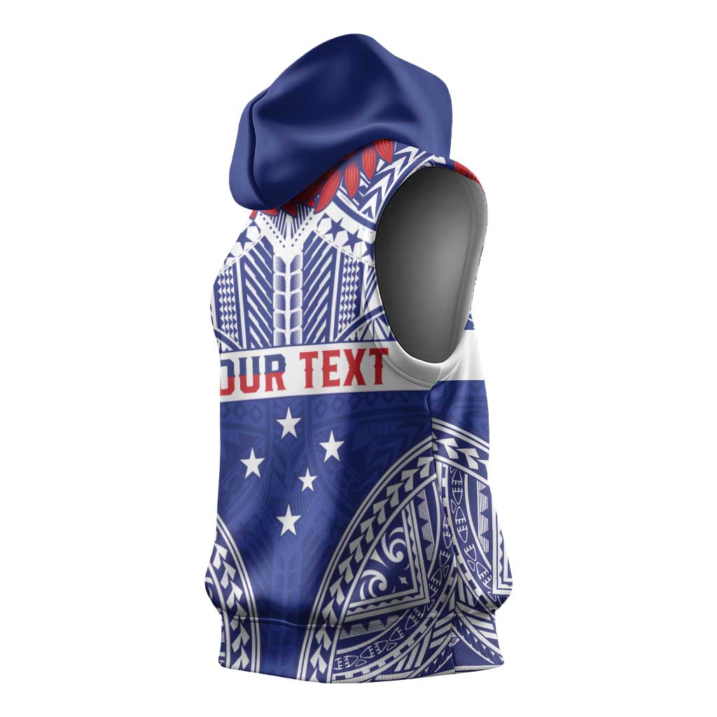 Personalised Toa Samoa Rugby Spirit Sleeveless Hoodie Blue Samoan Tribal Pattern - Polynesian Pride