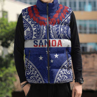 Personalised Toa Samoa Rugby Spirit Sleeveless Puffer Jacket Blue Samoan Tribal Pattern - Polynesian Pride