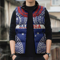 Personalised Toa Samoa Rugby Spirit Sleeveless Puffer Jacket Blue Samoan Tribal Pattern - Polynesian Pride