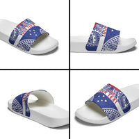 Personalised Toa Samoa Rugby Spirit Slide Sandals Blue Samoan Tribal Pattern - Polynesian Pride