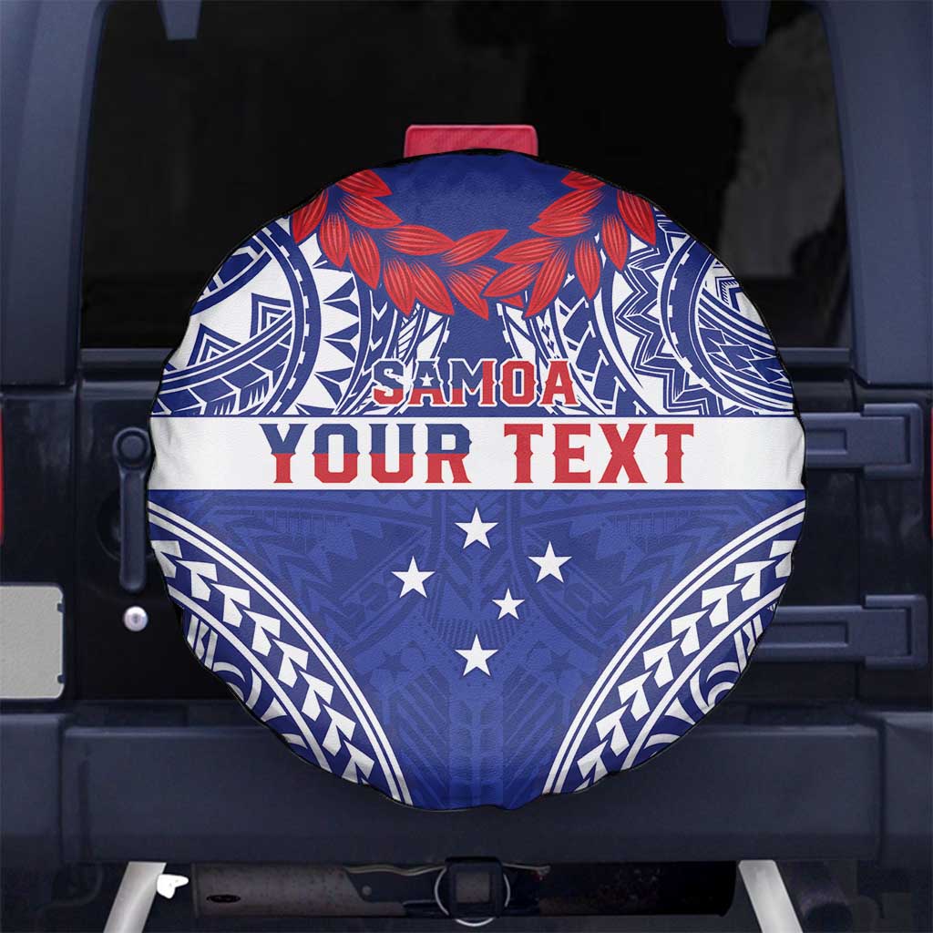 Personalised Toa Samoa Rugby Spirit Spare Tire Cover Blue Samoan Tribal Pattern - Polynesian Pride