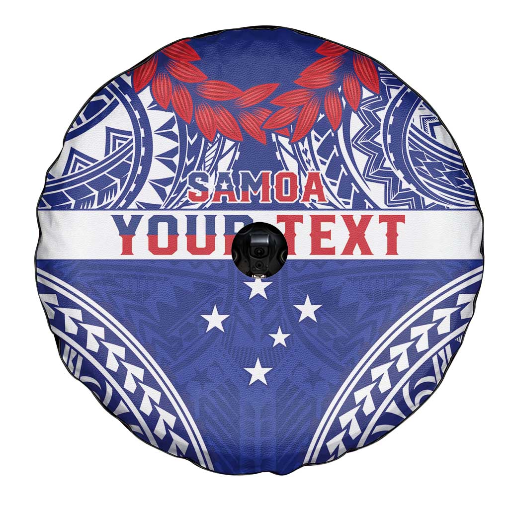 Personalised Toa Samoa Rugby Spirit Spare Tire Cover Blue Samoan Tribal Pattern - Polynesian Pride