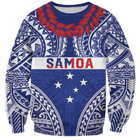 Personalised Toa Samoa Rugby Spirit Sweatshirt Blue Samoan Tribal Pattern - Polynesian Pride
