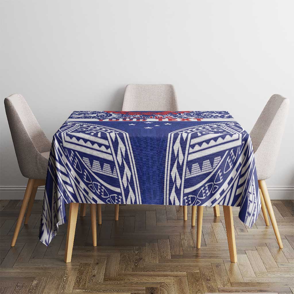 Personalised Toa Samoa Rugby Spirit Tablecloth Blue Samoan Tribal Pattern - Polynesian Pride