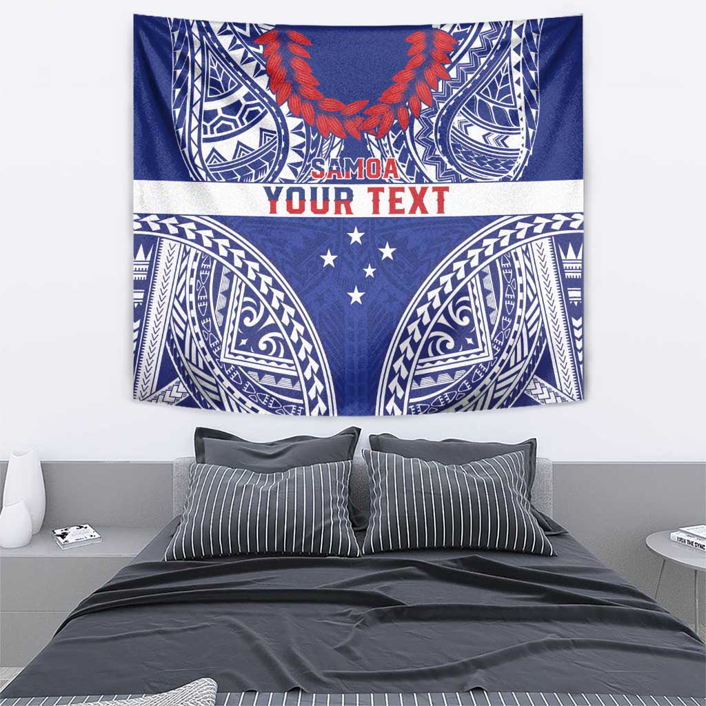 Personalised Toa Samoa Rugby Spirit Tapestry Blue Samoan Tribal Pattern - Polynesian Pride