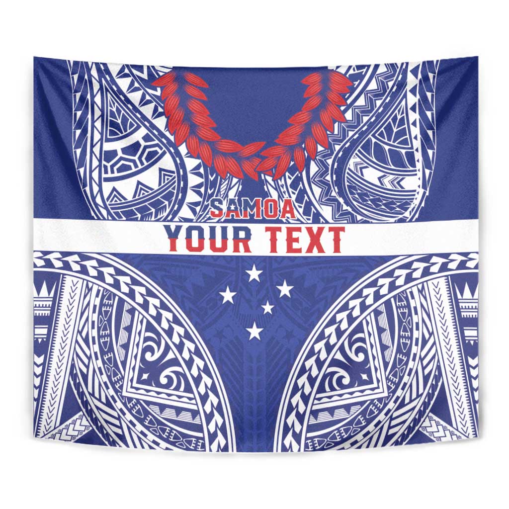 Personalised Toa Samoa Rugby Spirit Tapestry Blue Samoan Tribal Pattern - Polynesian Pride