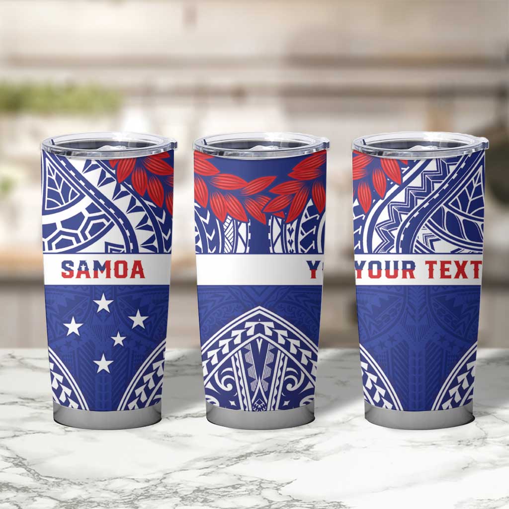Personalised Toa Samoa Rugby Spirit Tumbler Cup Blue Samoan Tribal Pattern - Polynesian Pride
